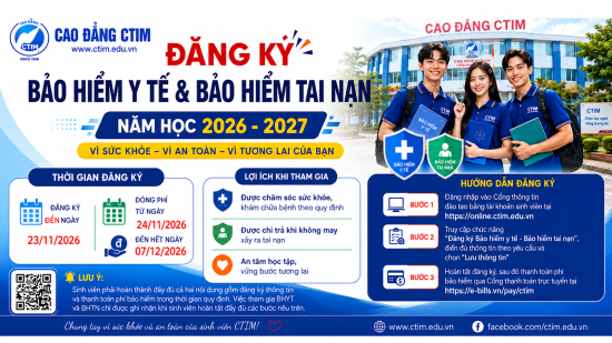 [THÔNG BÁO]  Về thu phí Bảo hiểm y tế sinh viên, Bảo hiểm tai nạn năm học 2026-2027 - Đợt 1